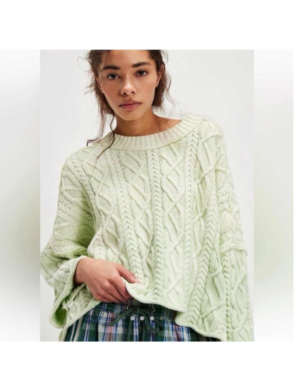 Free People S Washed Ashore Cable Knit Chunky Oversized Sweater Candy Mint Green